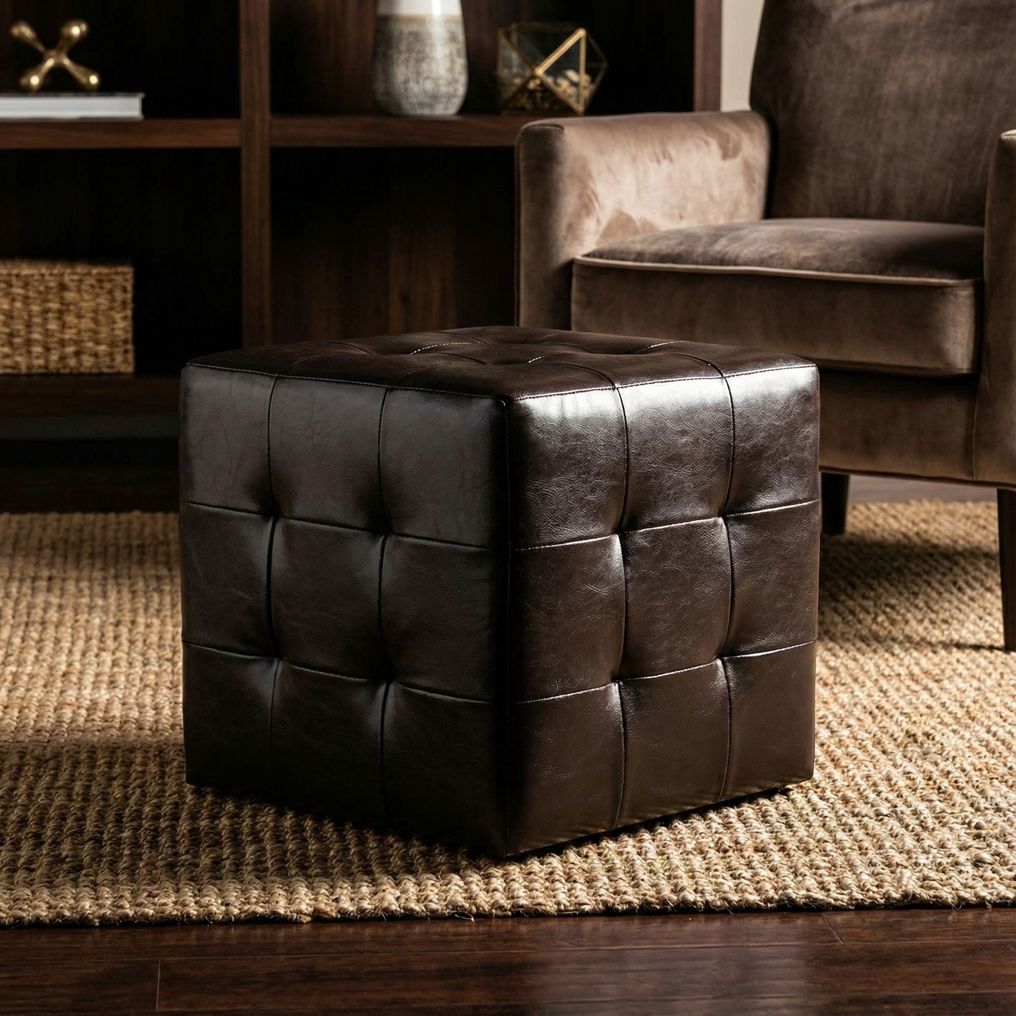Braque Espresso Cube Ottoman in  Vinyl