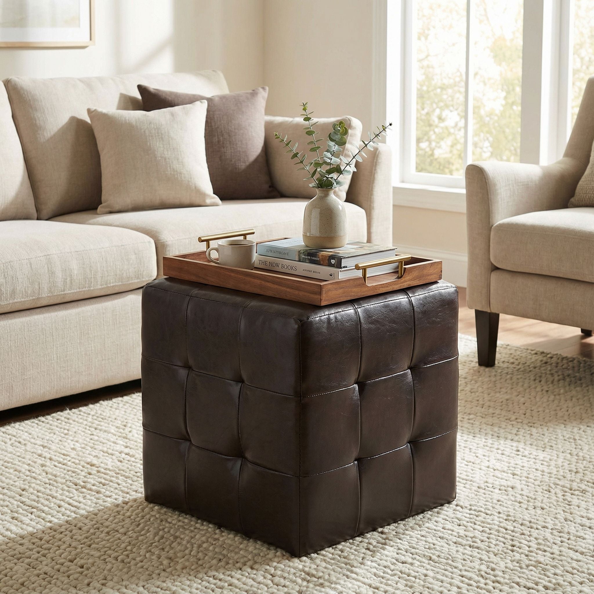 Braque Espresso Cube Ottoman in  Vinyl