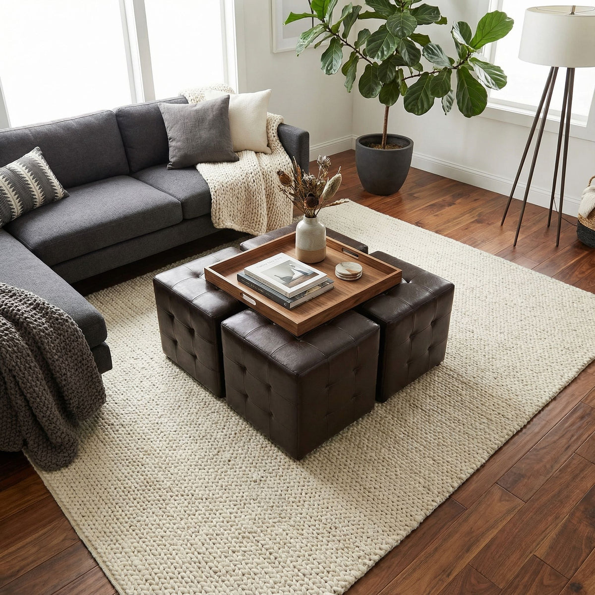 Braque Espresso Cube Ottoman in  Vinyl
