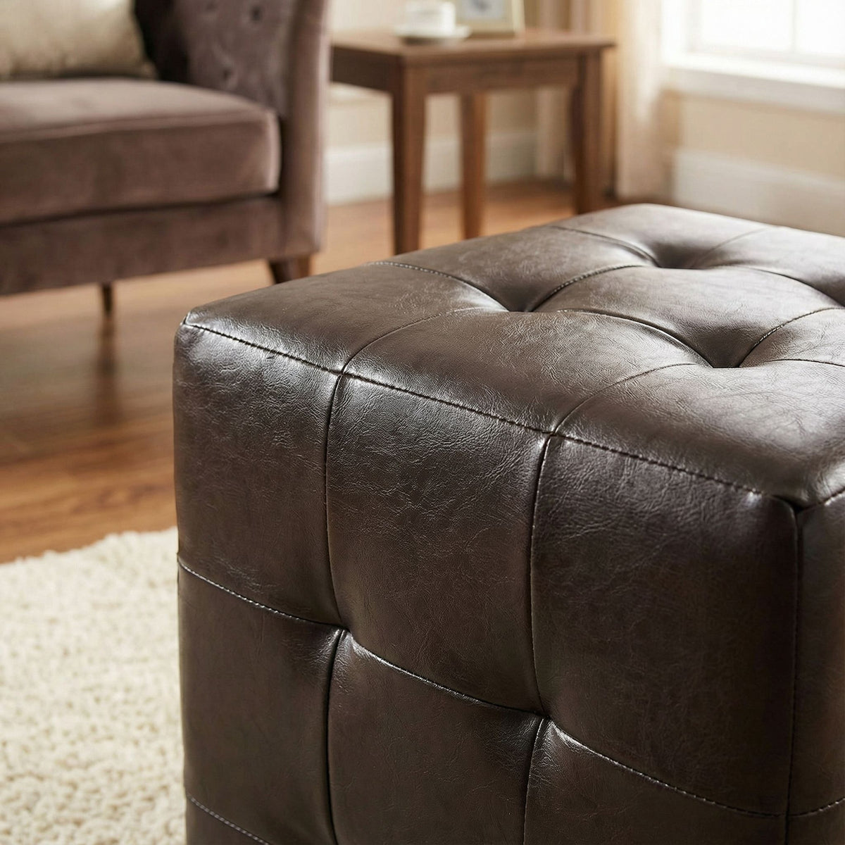 Braque Espresso Cube Ottoman in  Vinyl