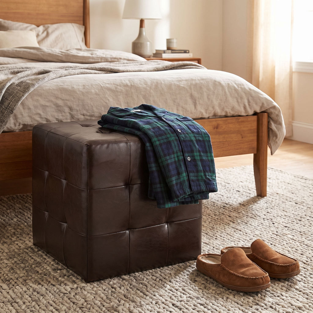 Braque Espresso Cube Ottoman in  Vinyl
