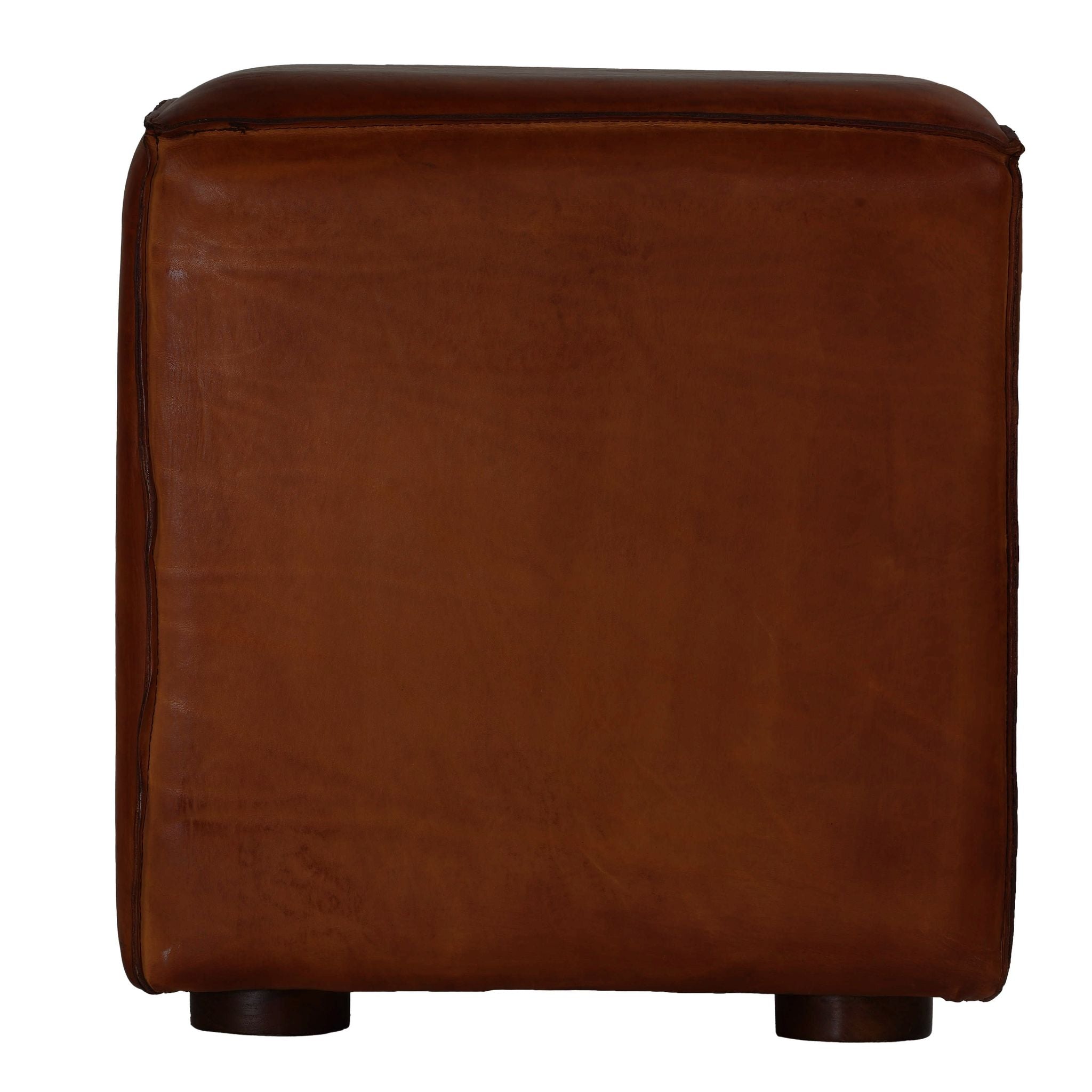 Cortesi Home Bronco Genuine Leather Cube Ottoman, Brown