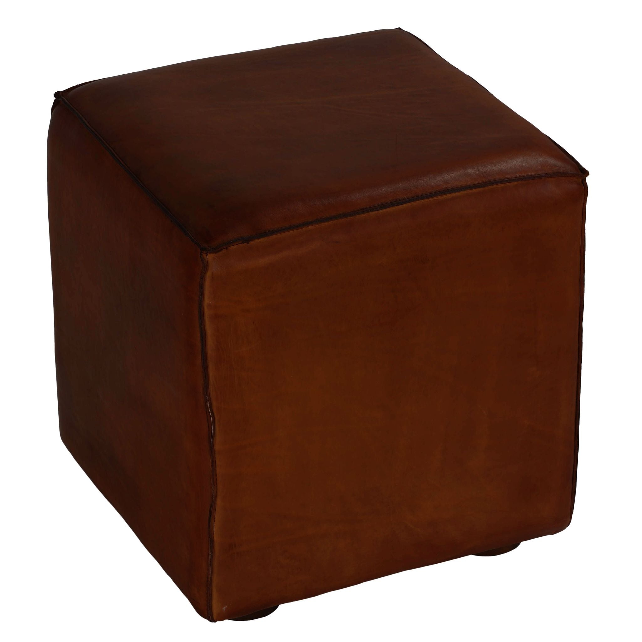 Cortesi Home Bronco Genuine Leather Cube Ottoman, Brown