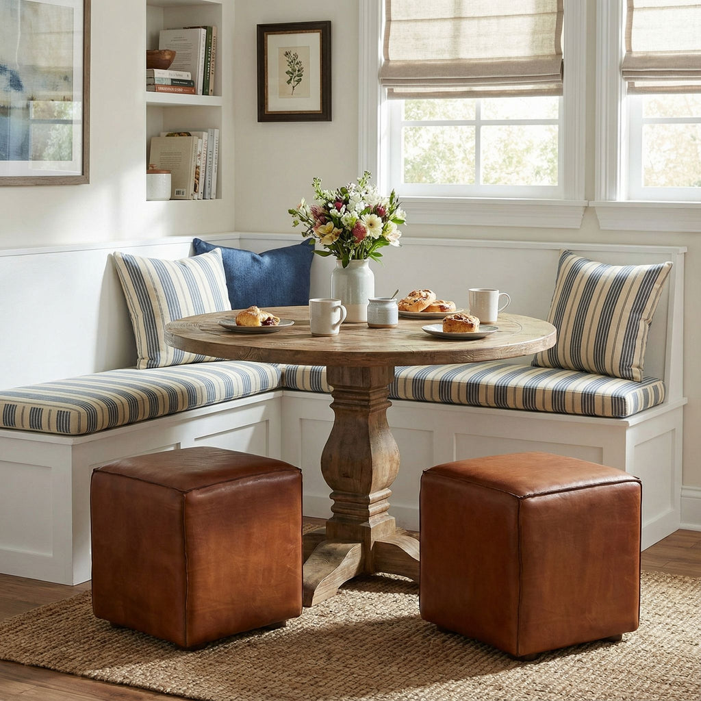 Cortesi Home Bronco Genuine Leather Cube Ottoman, Brown