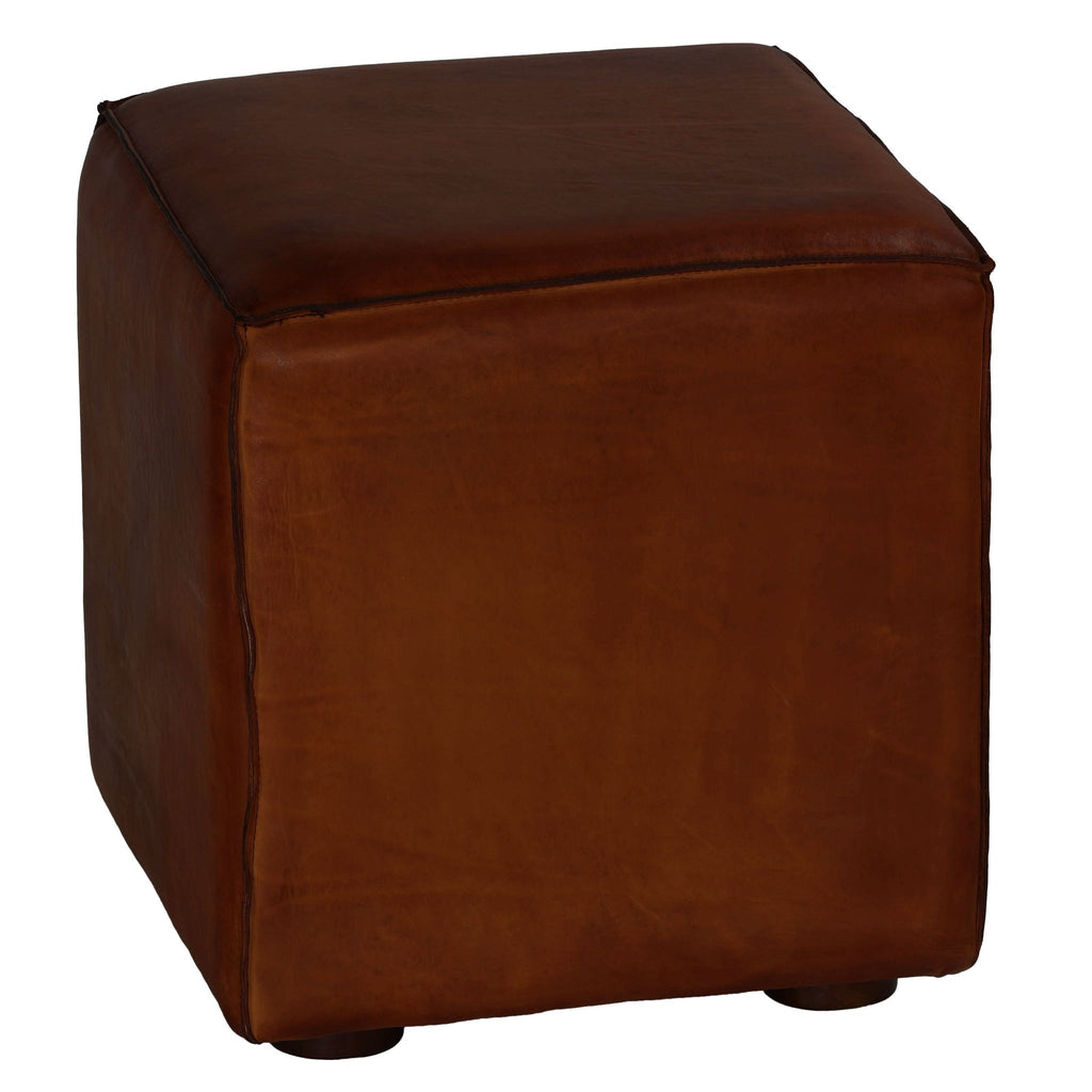 Cortesi Home Bronco Genuine Leather Cube Ottoman, Brown