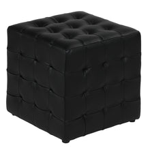 Cortesi Home Charli Tufted Cube Ottoman in 100% Genuine Leather, Black