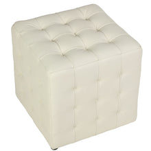 Cortesi Home Charli Tufted Cube Ottoman in 100% Genuine Leather, Ivory