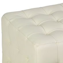 Cortesi Home Charli Tufted Cube Ottoman in 100% Genuine Leather, Ivory