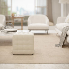 Cortesi Home Charli Tufted Cube Ottoman in 100% Genuine Leather, Ivory