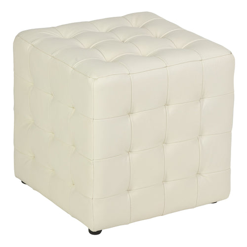 Cortesi Home Charli Tufted Cube Ottoman in 100% Genuine Leather, Ivory