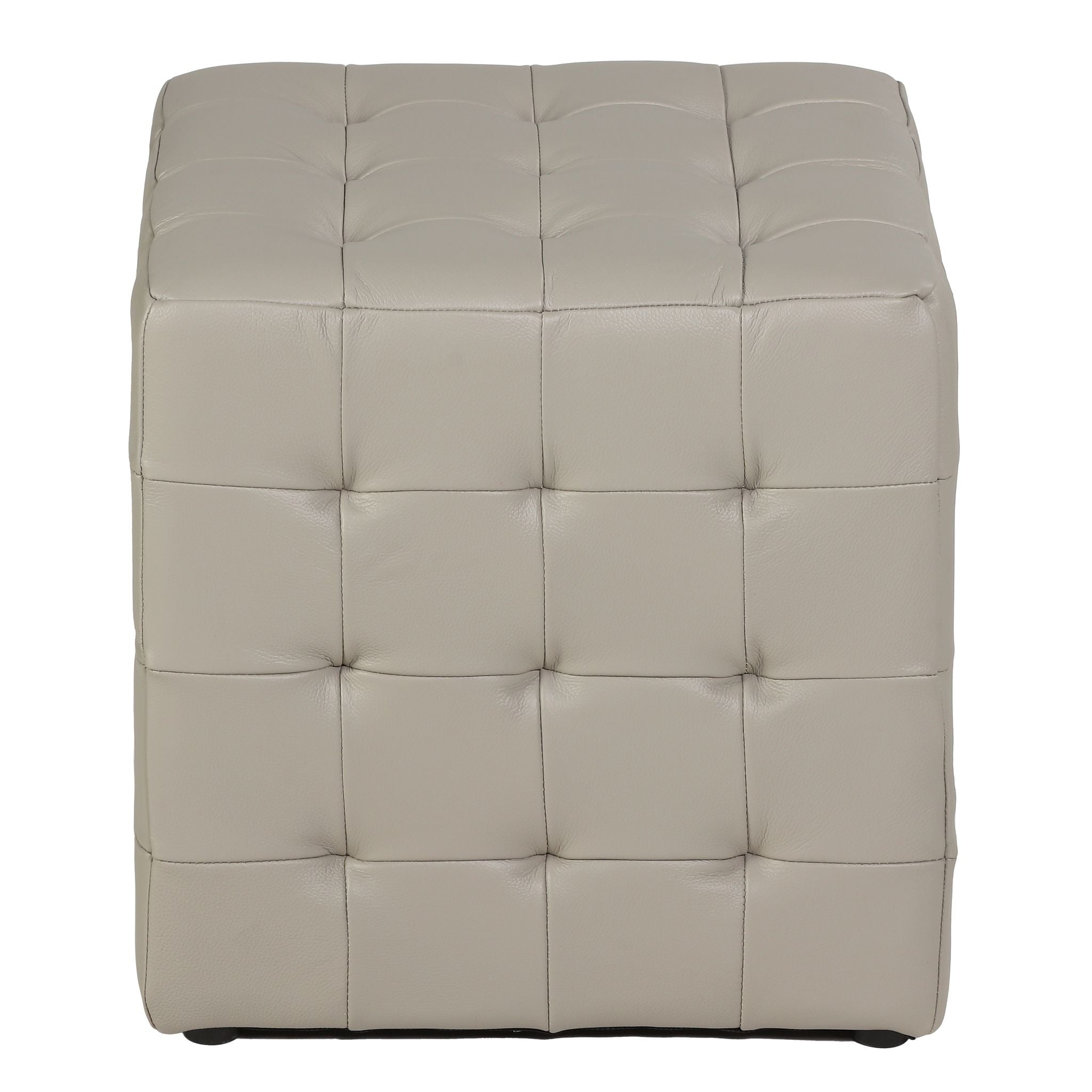 Charli Tufted Cube Ottoman in 100% Genuine Leather, Light Grey