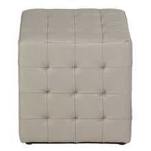 Cortesi Home Charli Tufted Cube Ottoman in 100% Genuine Leather, Light Grey