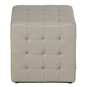 Cortesi Home Charli Tufted Cube Ottoman in 100% Genuine Leather, Light Grey