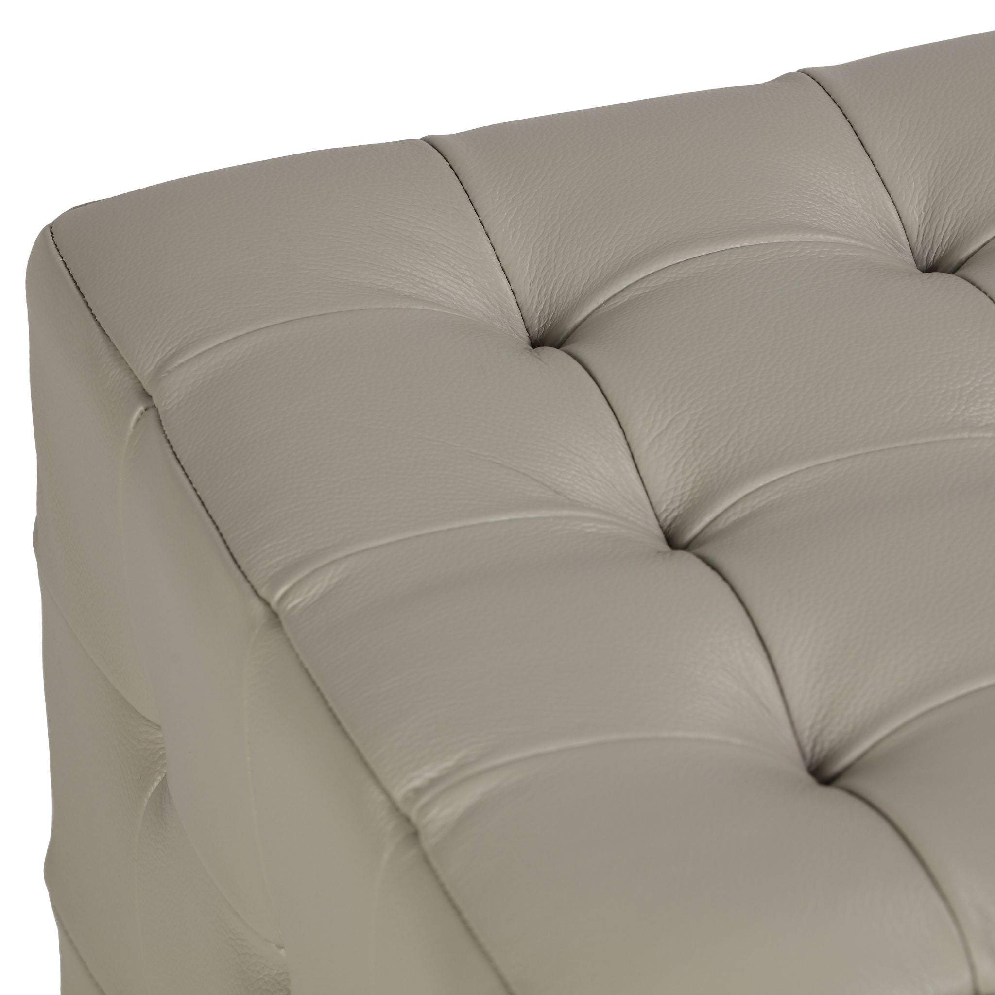Charli Tufted Cube Ottoman in 100% Genuine Leather, Light Grey