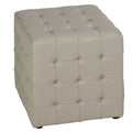 Charli Tufted Cube Ottoman in 100% Genuine Leather, Light Grey