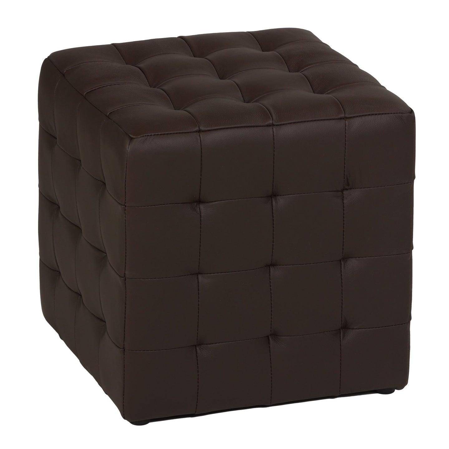 Cortesi Home Charli Tufted Cube Ottoman in 100% Genuine Leather, Brown