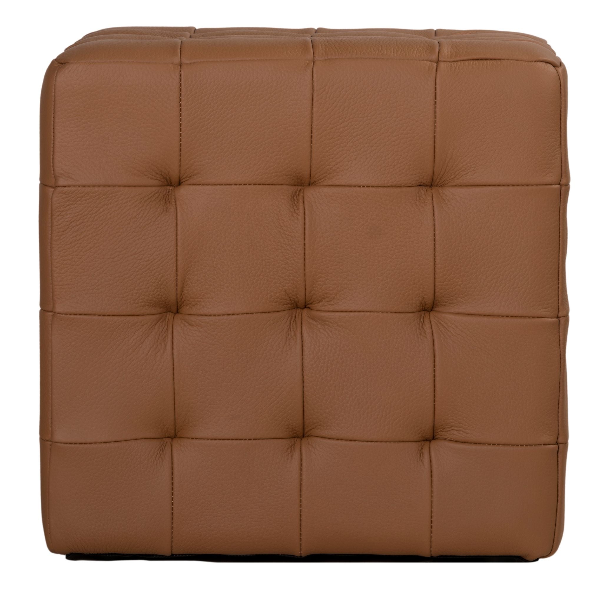 Charli Tufted Cube Ottoman in 100% Genuine Leather, Saddle Brown