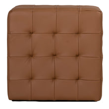 Cortesi Home Charli Tufted Cube Ottoman in 100% Genuine Leather, Saddle Brown