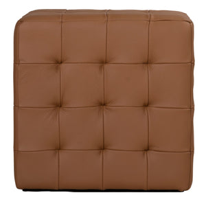 Cortesi Home Charli Tufted Cube Ottoman in 100% Genuine Leather, Saddle Brown