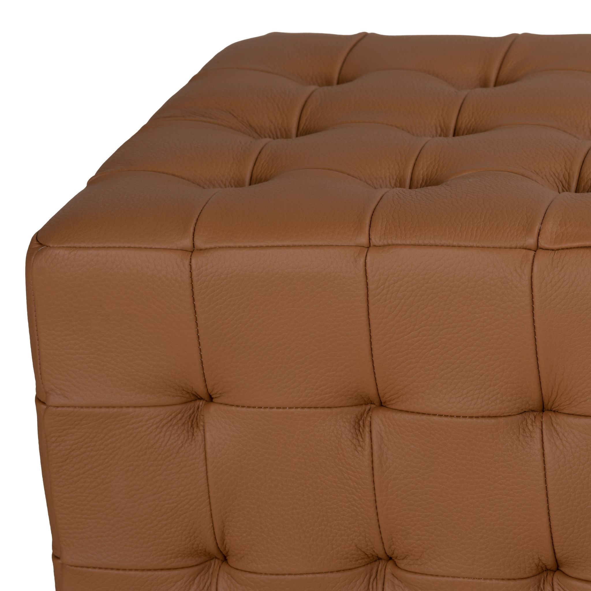 Charli Tufted Cube Ottoman in 100% Genuine Leather, Saddle Brown