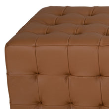 Cortesi Home Charli Tufted Cube Ottoman in 100% Genuine Leather, Saddle Brown