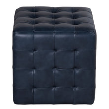 Cortesi Home Charli Tufted Cube Ottoman in 100% Genuine Leather, Blue