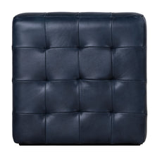 Cortesi Home Charli Tufted Cube Ottoman in 100% Genuine Leather, Blue