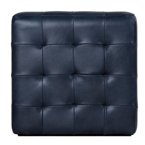 Cortesi Home Charli Tufted Cube Ottoman in 100% Genuine Leather, Blue