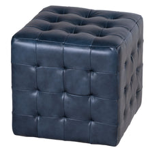 Cortesi Home Charli Tufted Cube Ottoman in 100% Genuine Leather, Blue