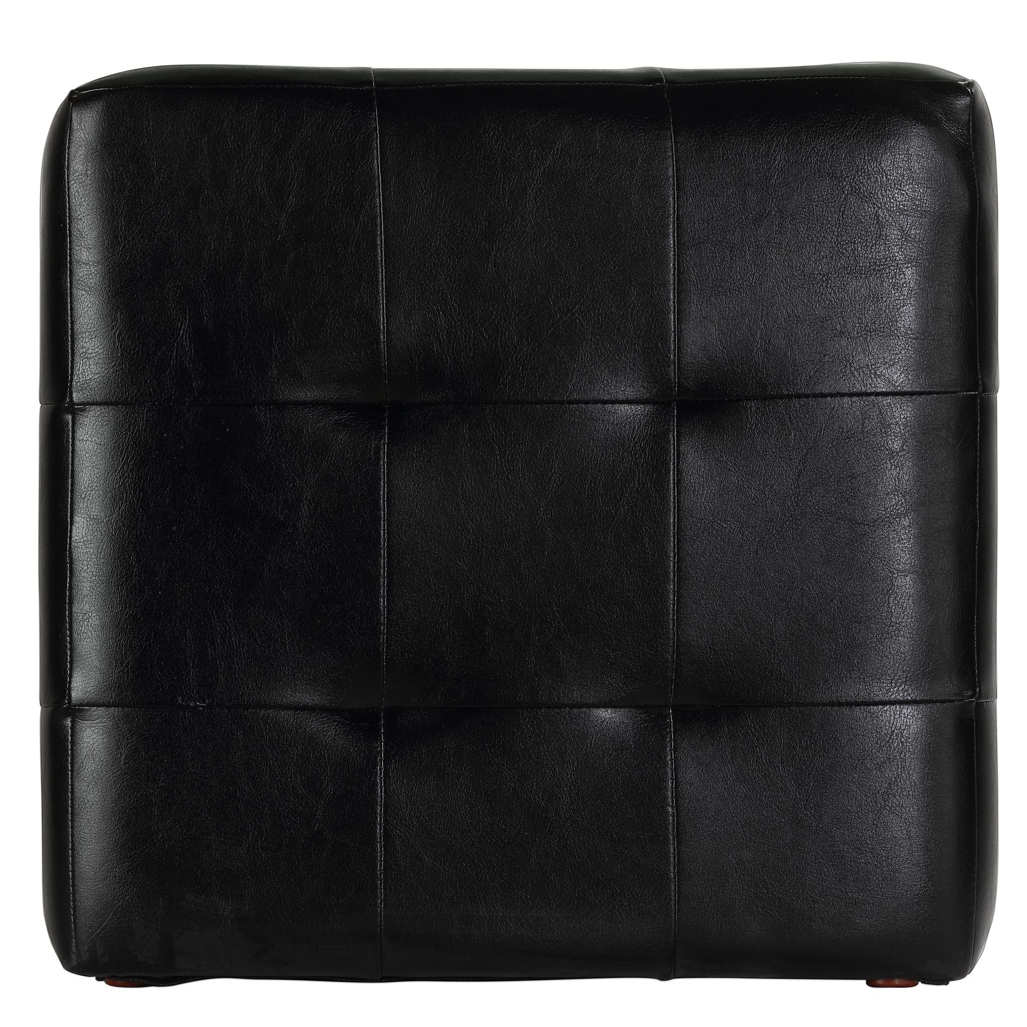 Braque Black Tufted Cube Ottoman in Leather like Vinyl
