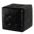 Braque Black Tufted Cube Ottoman in Leather like Vinyl