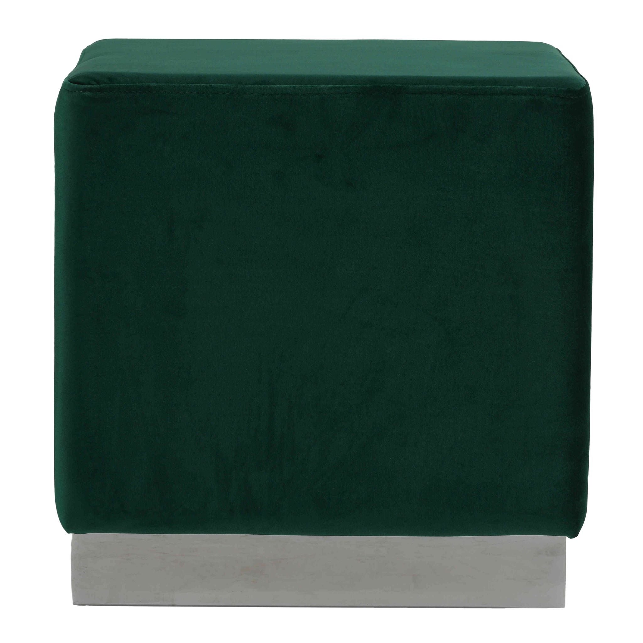 Dover Square Ottoman in Green Velvet, Chrome