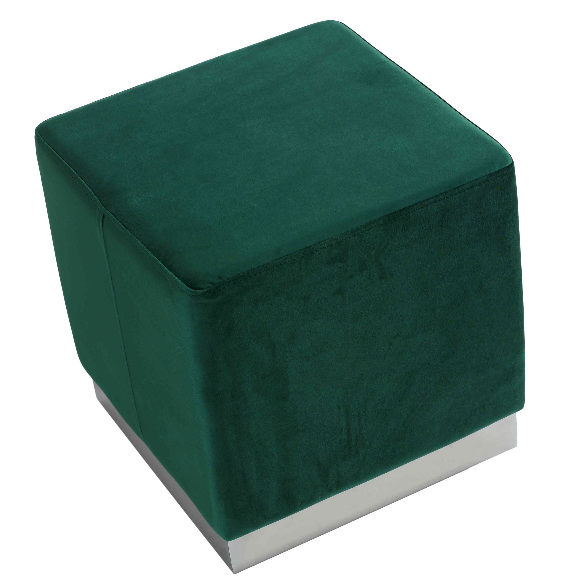 Dover Square Ottoman in Green Velvet, Chrome