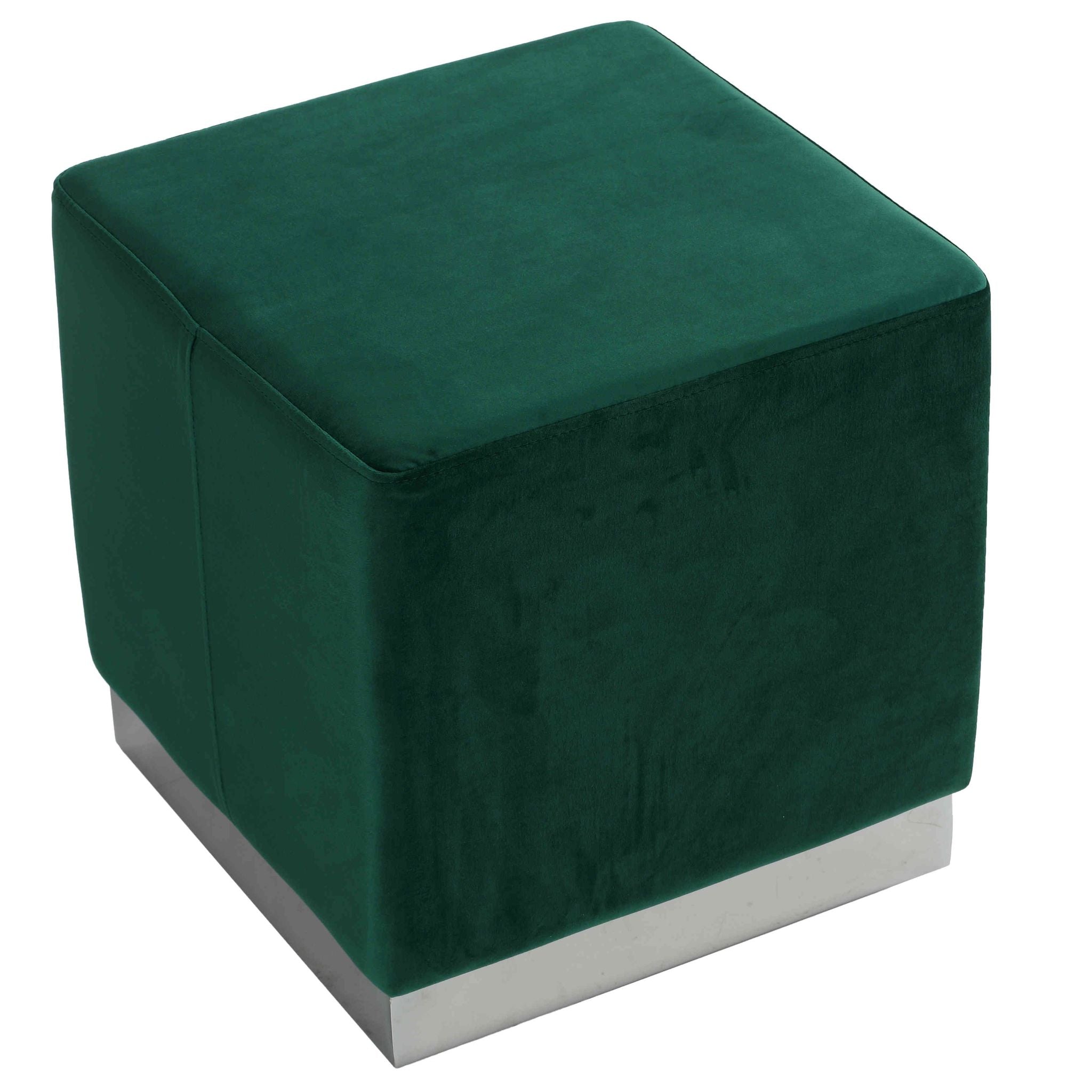 Dover Square Ottoman in Green Velvet, Chrome