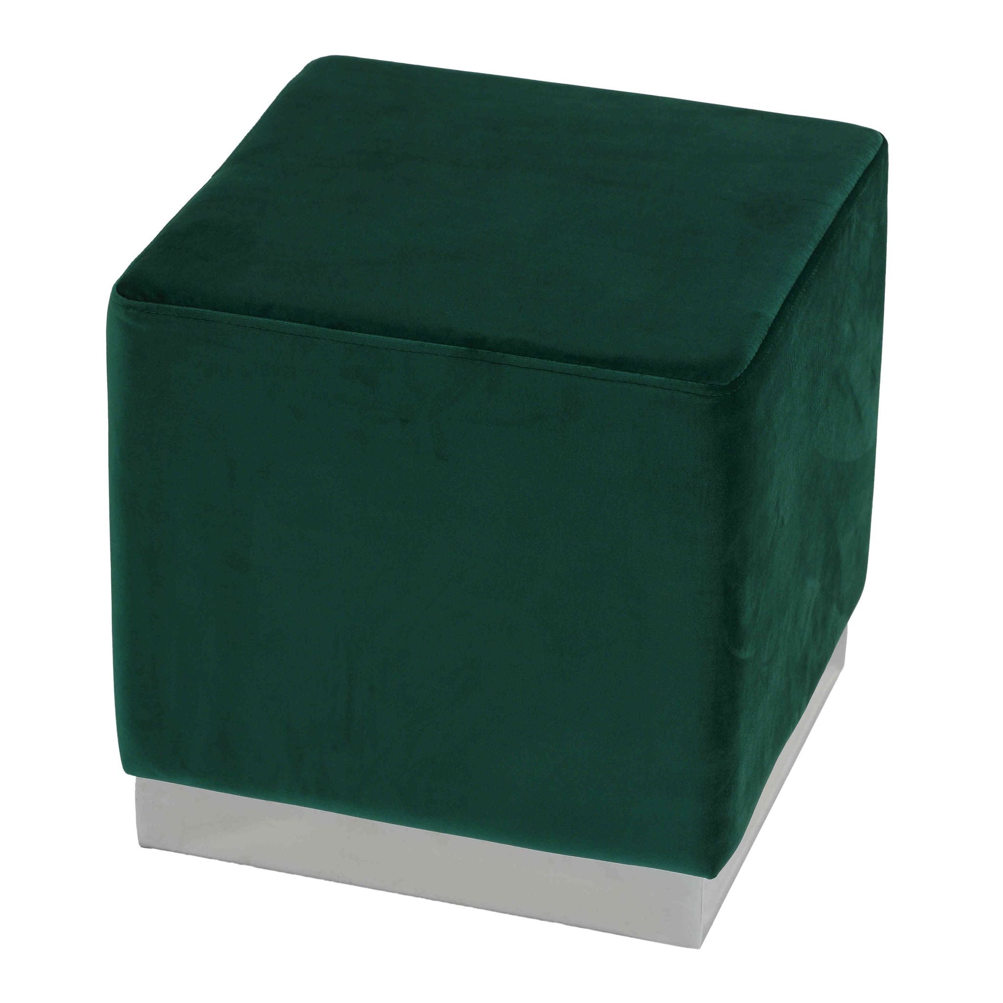 Dover Square Ottoman in Green Velvet, Chrome