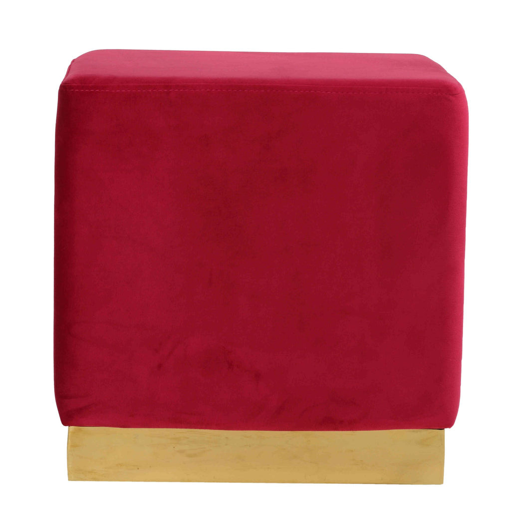 Dover Square Ottoman in Pink Velvet, Brushed Gold
