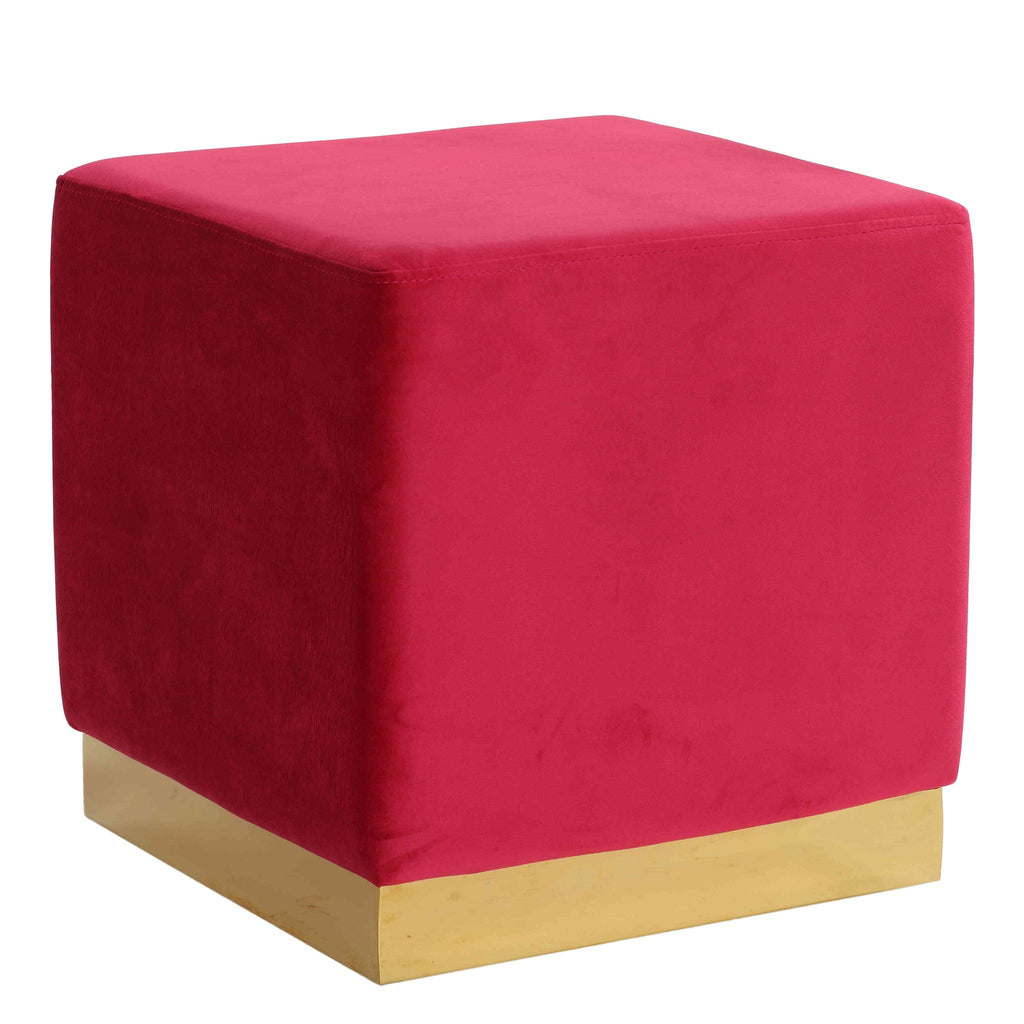 Dover Square Ottoman in Pink Velvet, Brushed Gold