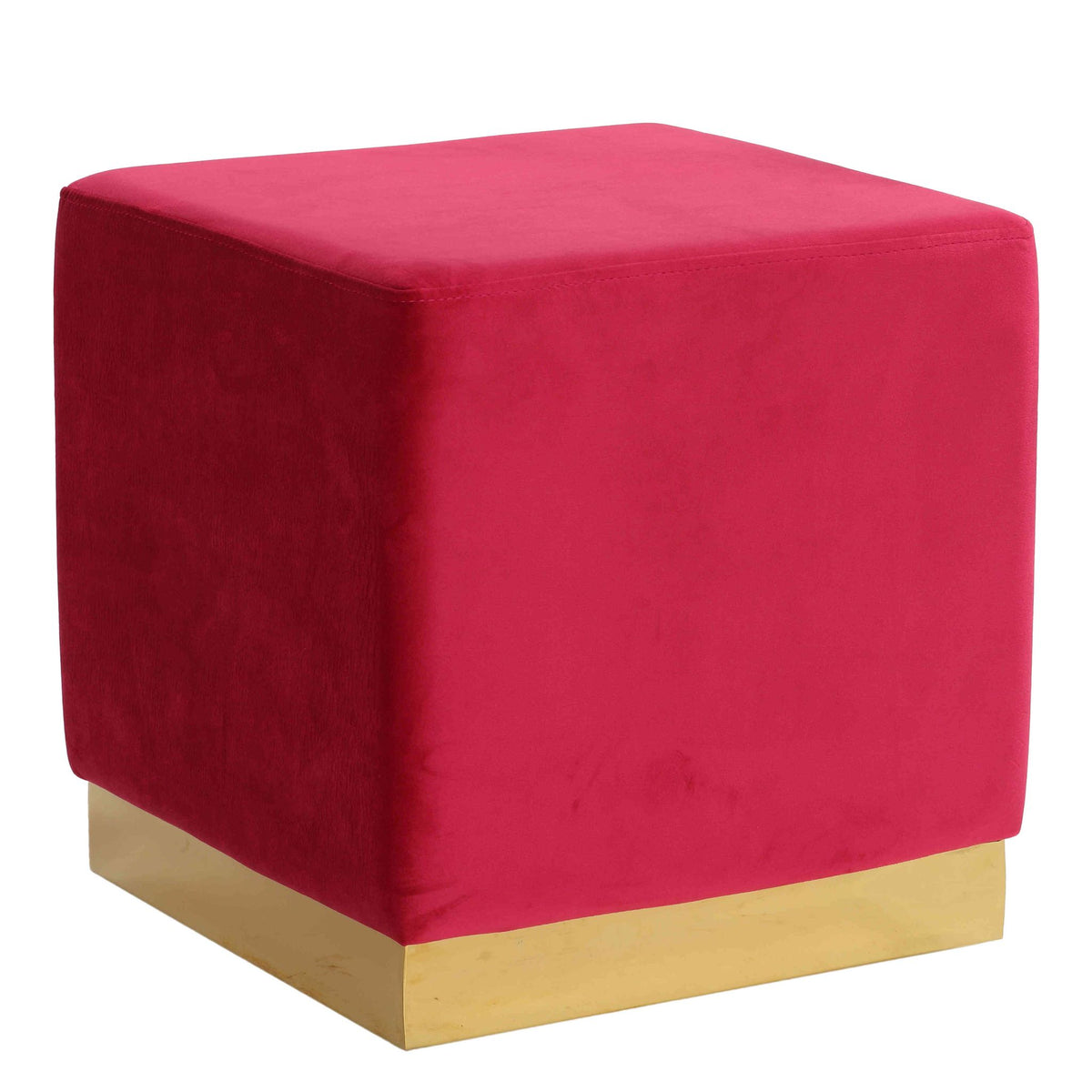 Dover Square Ottoman in Pink Velvet, Brushed Gold
