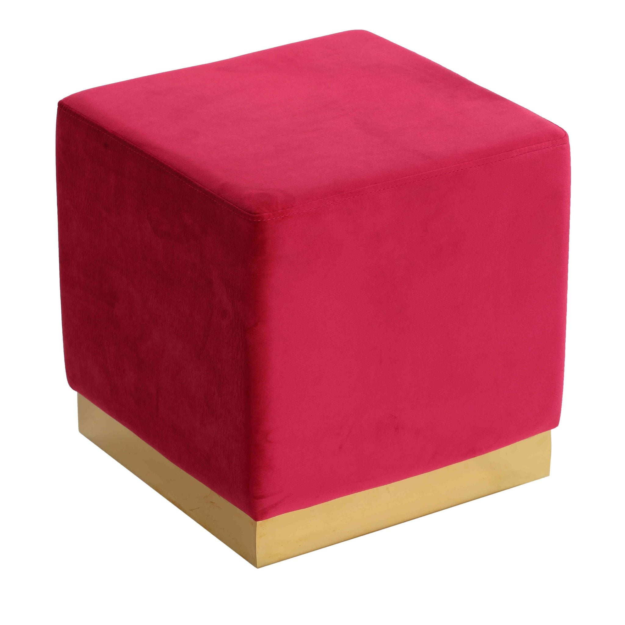 Dover Square Ottoman in Pink Velvet, Brushed Gold