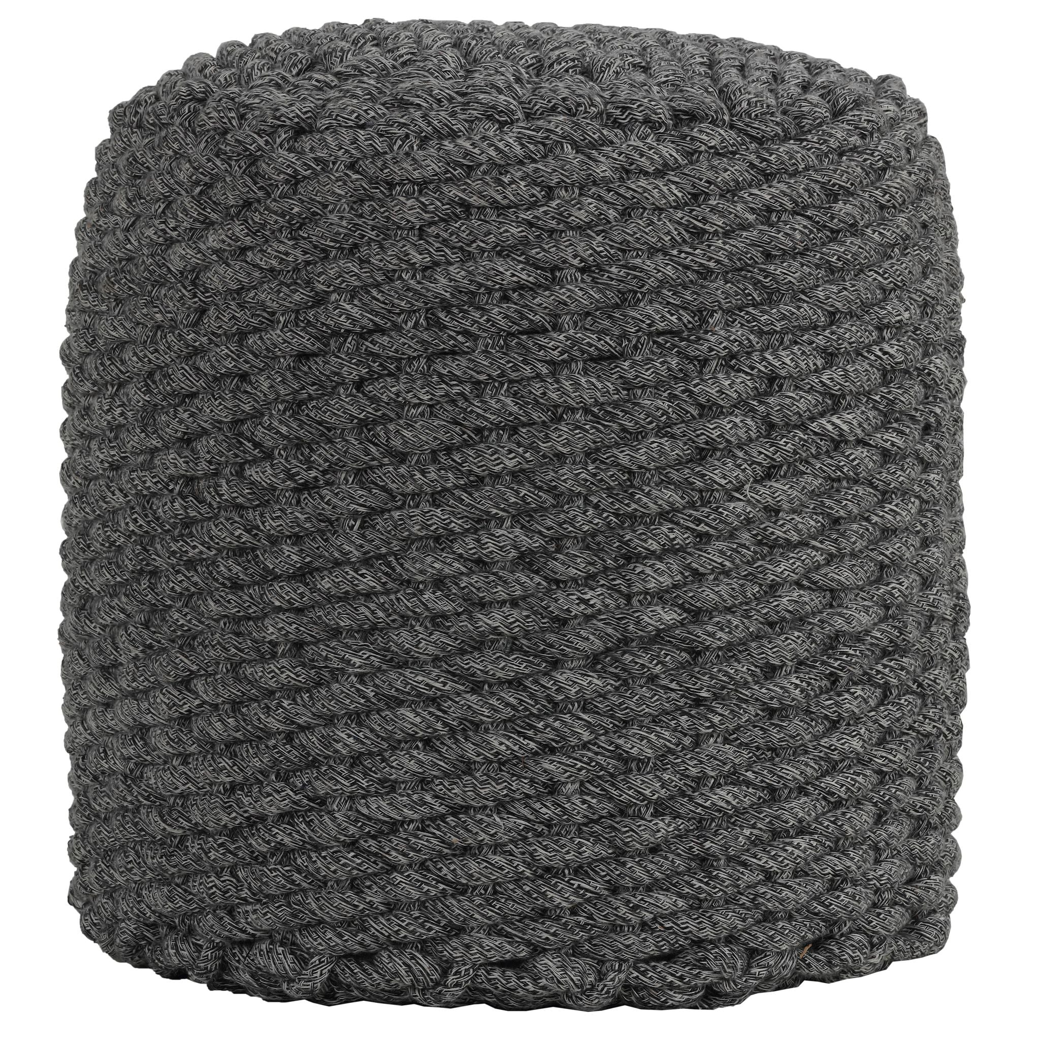 Augusta Round Rope Pouf Ottoman, Grey Fabric