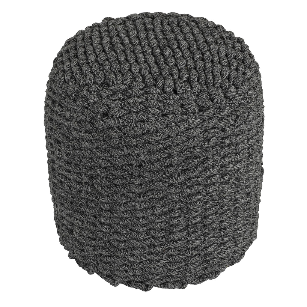 Augusta Round Rope Pouf Ottoman, Grey Fabric