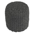 Augusta Round Rope Pouf Ottoman, Grey Fabric