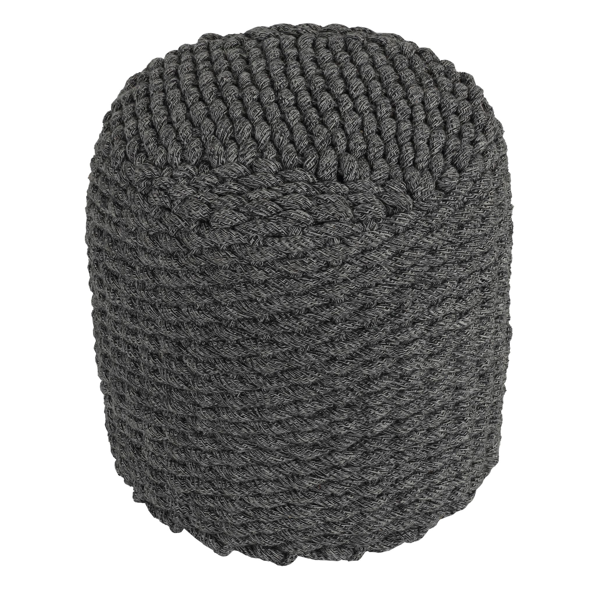 Augusta Round Rope Pouf Ottoman, Grey Fabric