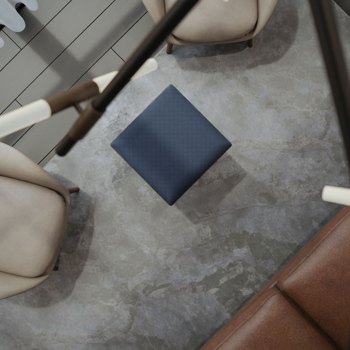 Lillia Square Ottoman, Navy