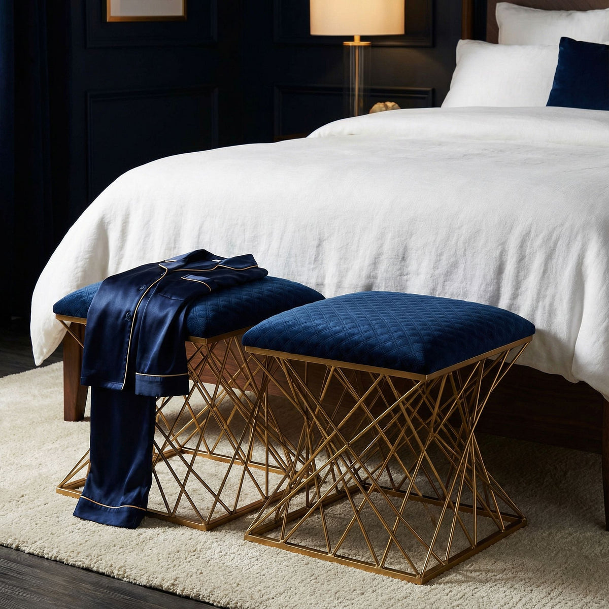 Lillia Square Ottoman, Navy