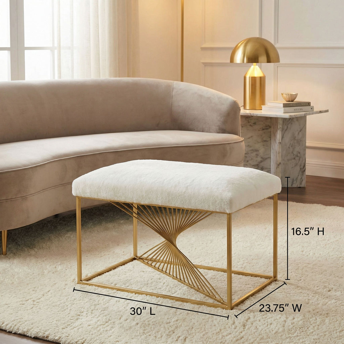 Hedda Ottoman, White & Gold