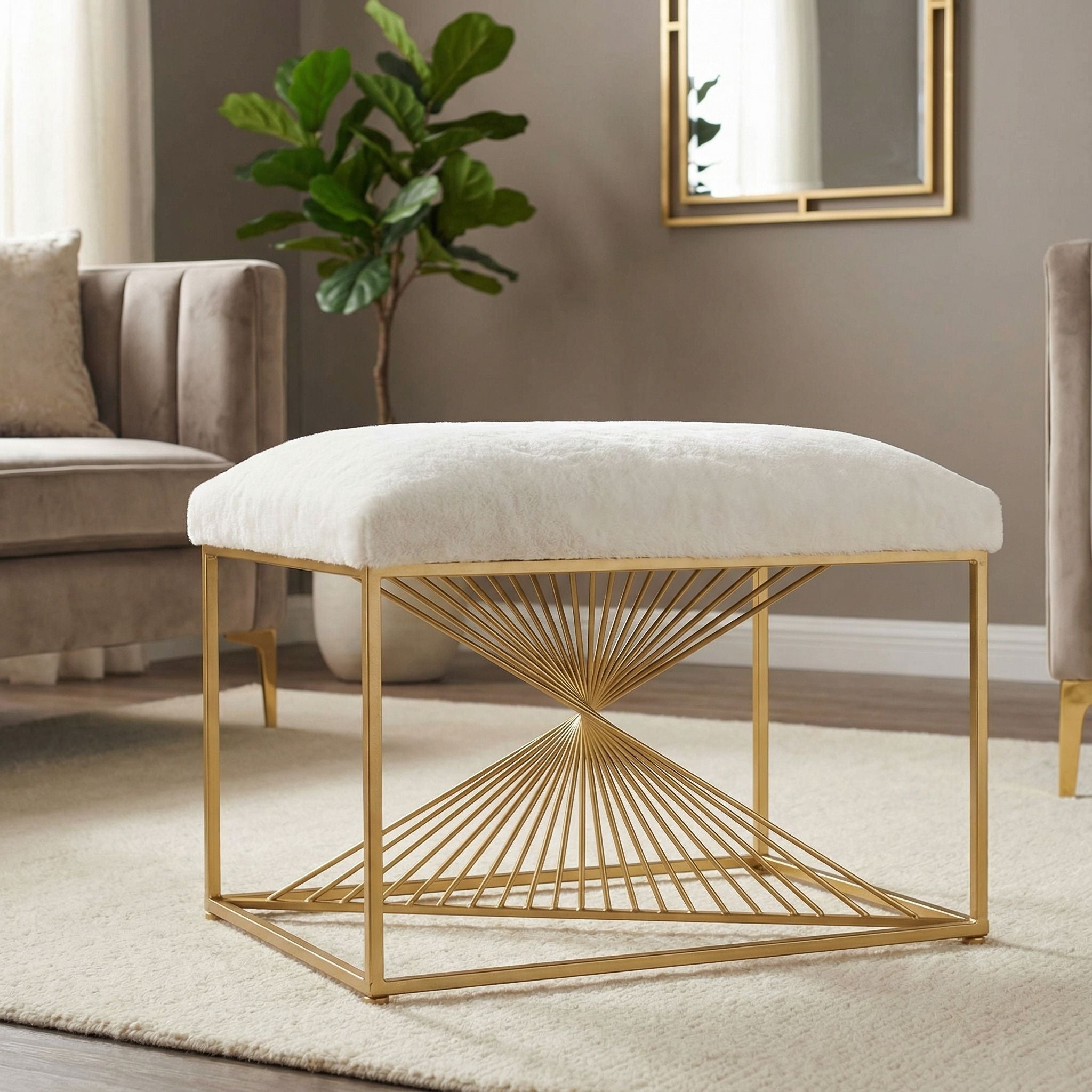 Hedda Ottoman, White & Gold