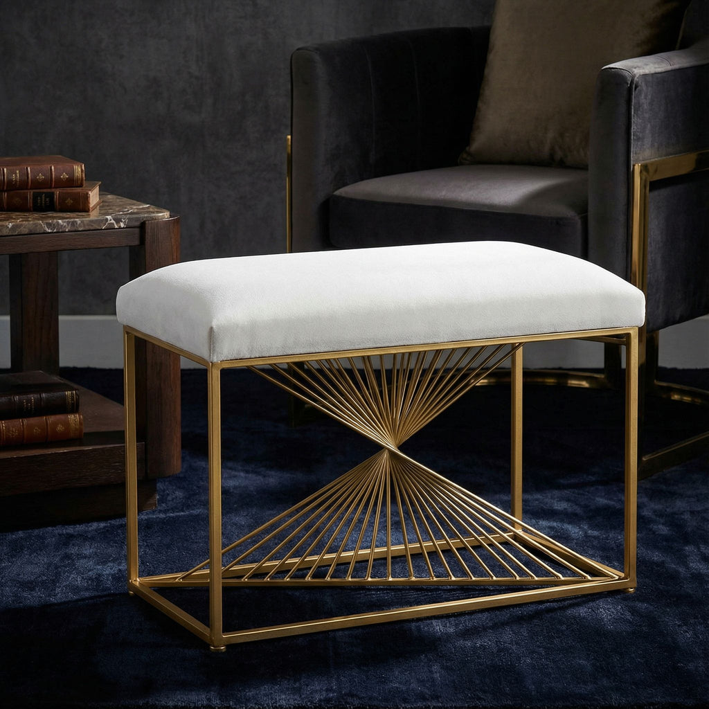Hedda Ottoman, White & Gold