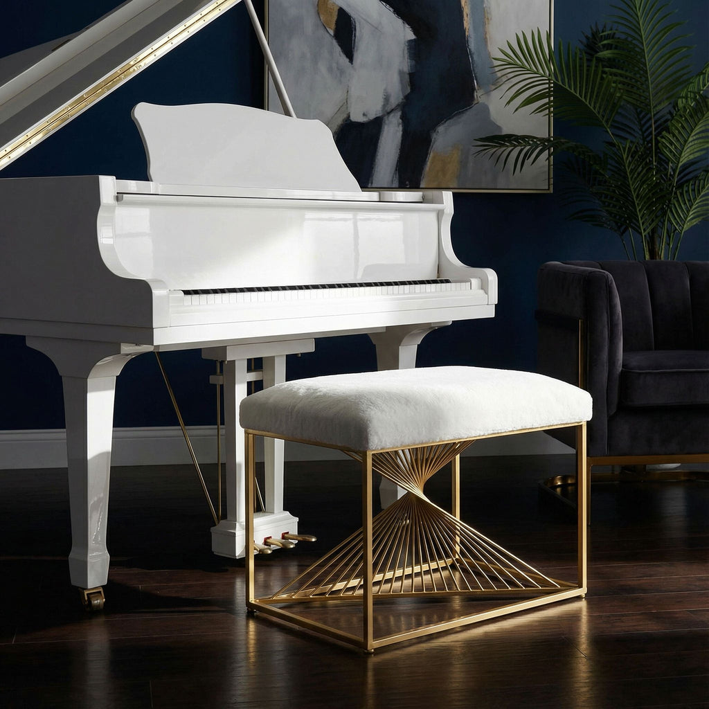 Hedda Ottoman, White & Gold