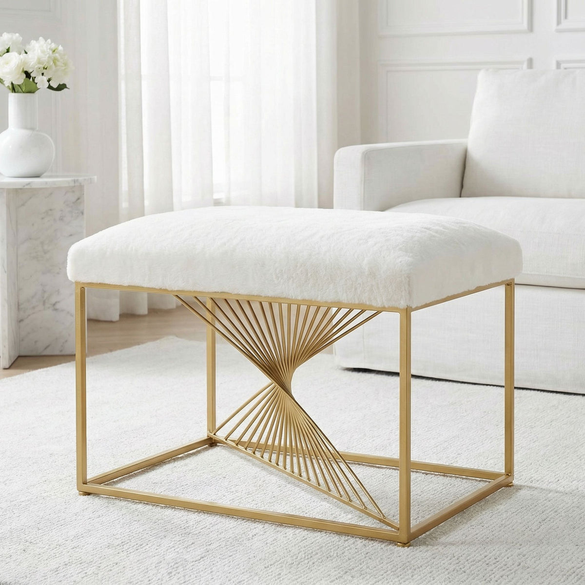 Hedda Ottoman, White & Gold